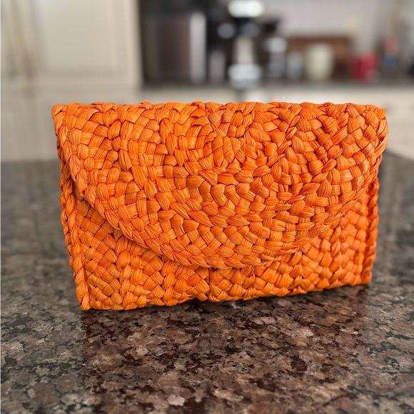 Handbags - Orange Woven Clutch Bag